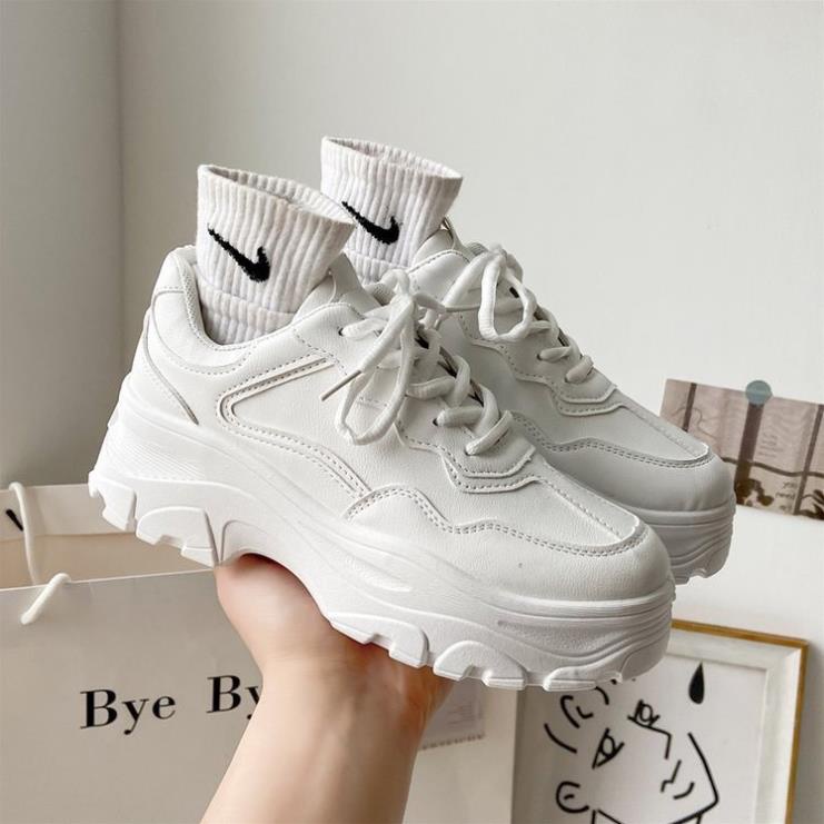 Giày Sneaker Độn Đế Cá Tính Giầy Thể Thao Nữ Tăng Chiều Cao Màu Trắng Đen Kem Chất Liệu Cao Cấp Hot Trend