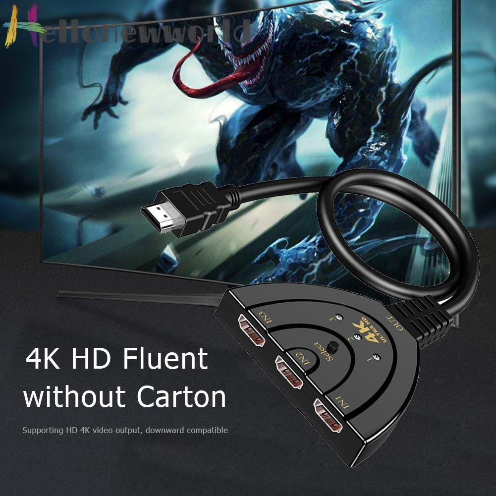 Hellonewworld HW-4K301X 3 Port Mini HDMI-compatible Splitter 3 in 1 out 4K Adapter Switcher Cable