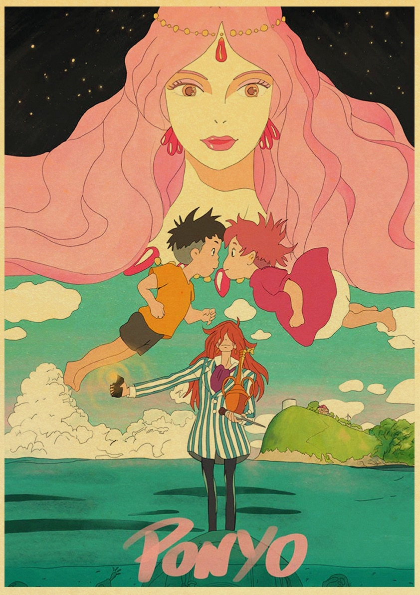 Tấm Poster Vẽ Hình Nhân Vật Anime Hayao Miyazaki/Ponyo