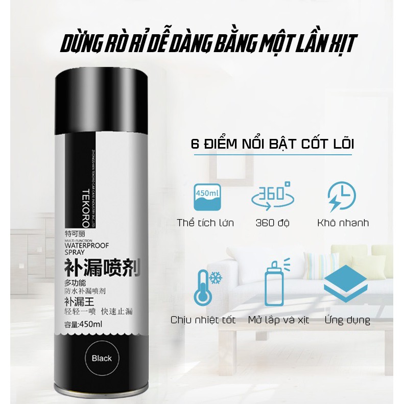Chai Xịt Chống Thấm Nước, Chống Dột Cho Mái Nhà, Tường, Ống Nước, Sàn Nhà Cao Cấp 450ml DOKEY99