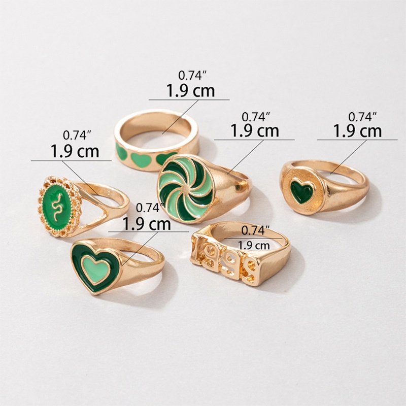 Arin Set 6 Nhẫn Hình Cối Xay Gió Dầu Trái Tim Màu Cam Hồng 1999 Cảm Giác Ins