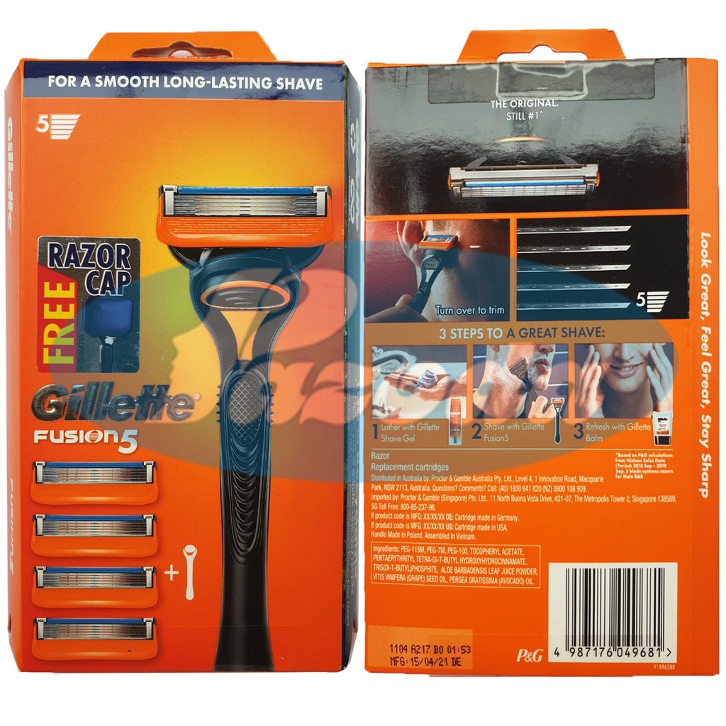 Hộp dao cạo râu 5 lưỡi Gillette Fusion5/ Proglide5/ Proshield5 (mẫu mới 2021)