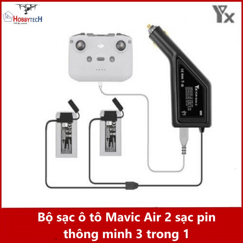 Bộ sạc ô tô Mavic Air 2 sạc pin thông minh 3 trong 1 - BH 6 tháng, đôi mới 7 ngày nếu có lỗi NSX - YXtech Chính hãng