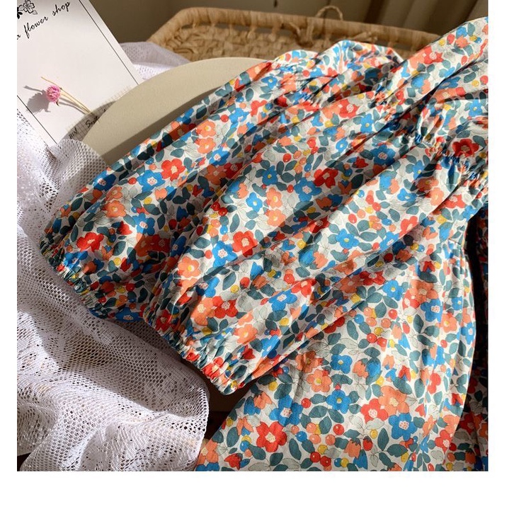 Váy dài tay cho bé gái họa tiết hoa nhí cực xinh Váy thu bé gái T01