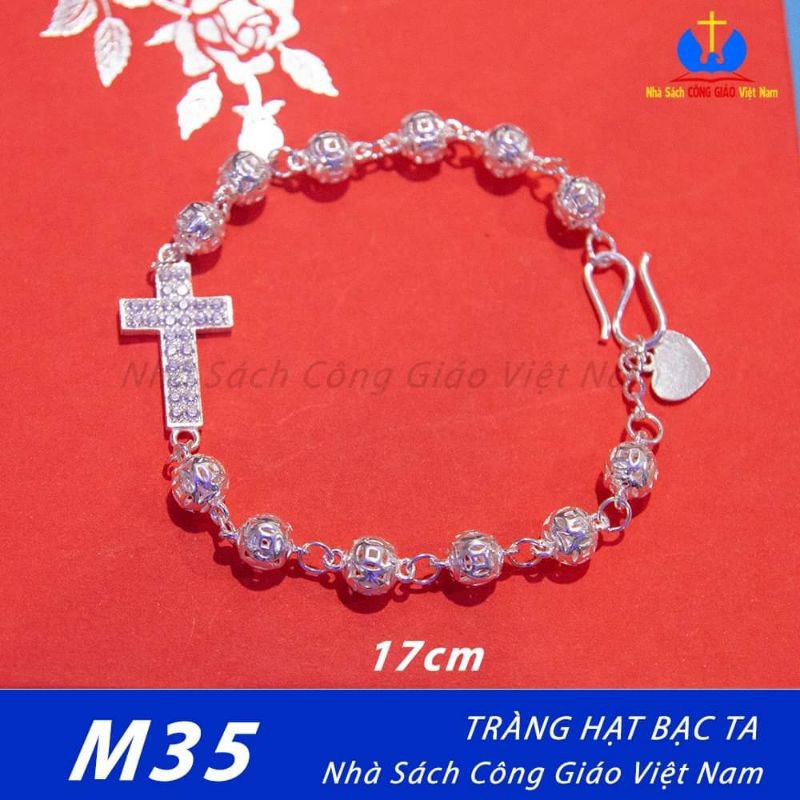 Lắc bạc Thánh Giá cho nữ M35 - Lắc tay Thánh Giá cho nữ 17cm - Nhà Sách Công Giáo Việt Nam
