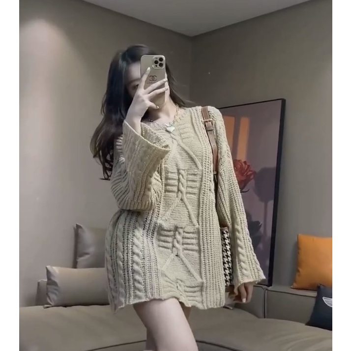 Áo len thừng mỏng trùm mông tay rộng [ Hàng order ]