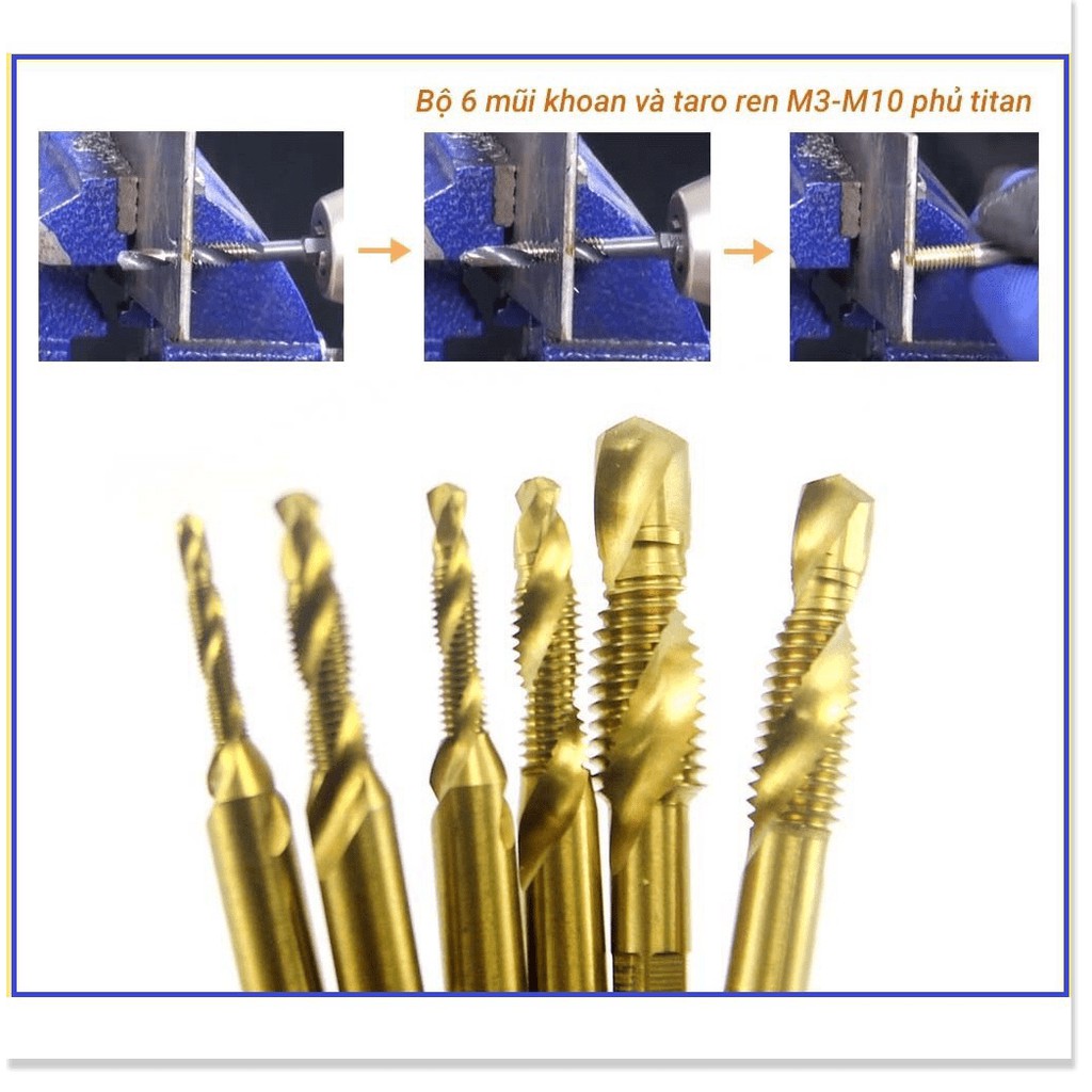 Set 6 mũi khoan taro tạo ren mạ titan HSS 6542 - Hàng chuẩn nhà máy giá tốt