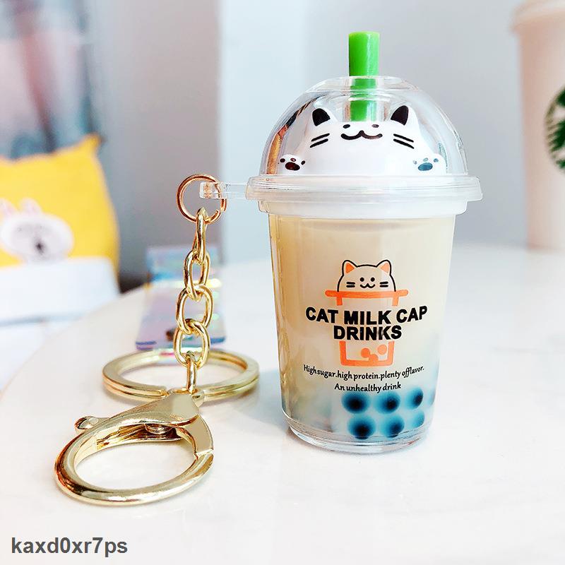 Loại Tốt Móc khóa hình ly trà sữa mèo con hoạt hình sáng tạo dễ thương cho nam và nữ
