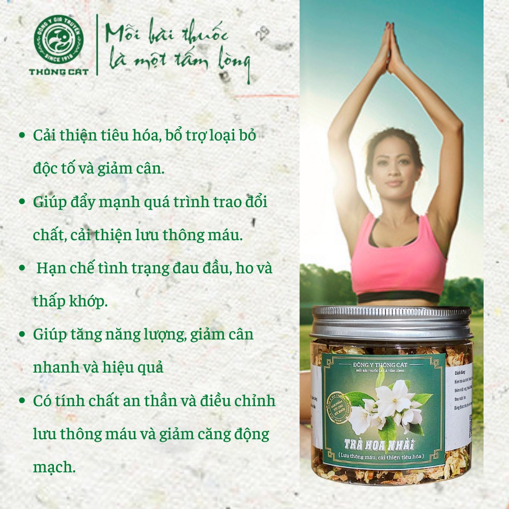 Trà hoa nhài Đông y gia truyền Thông Cát- Lưu thống máu lên não, cải thiện huyết áp, tiêu hóa tốt hơn