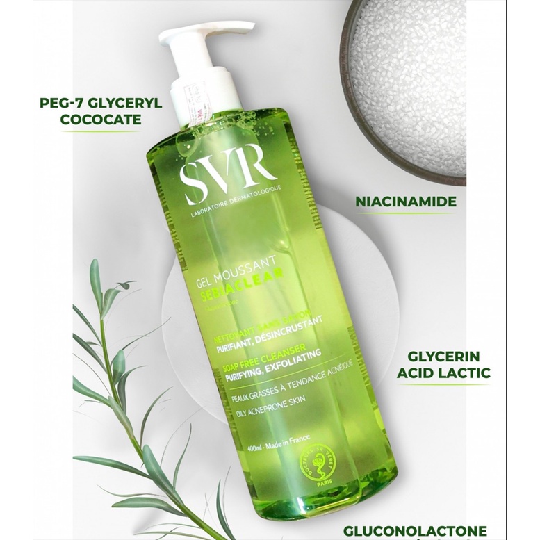 Sữa Rửa Mặt SVR Sebiaclear Gel Moussant Cho Da Dầu Mụn Loại Bỏ Tế Bào Da Chết 55ml-200ml-400ml