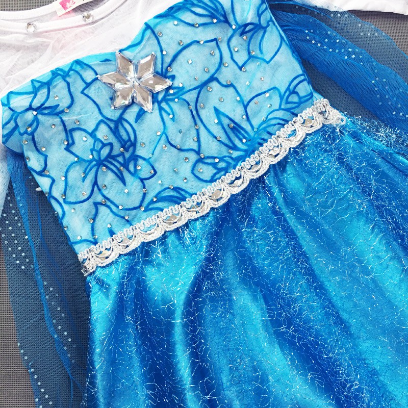 Váy công chúa Elsa tà dài màu xanh cho bé 3-10 tuổi