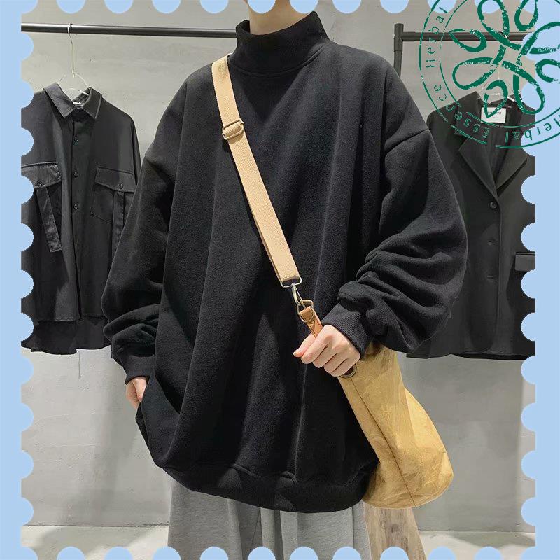 Áo sweater cổ cao bảo vệ cổ dáng rộng cho nam