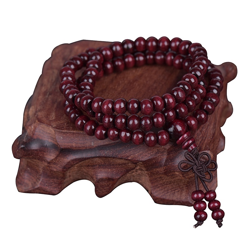 Vòng Tay Chuỗi 108 Hạt Gỗ Đàn Hương Đỏ May Mắn Đường Kính 6mm Thời Trang Cho Nam Và Nữ