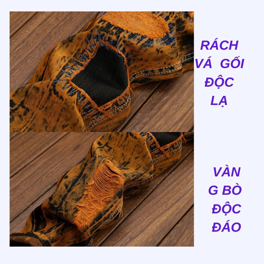 Quần jeans nam chất bò cao cấp độc lạ LEVAMEN chất liệu cotton không co giãn rách gối thêu vá logo QJ061 | BigBuy360 - bigbuy360.vn
