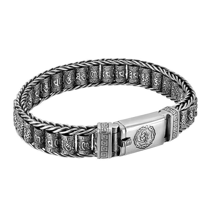 Vòng Tay Dạng Ống Cầu Nguyện Handmade Bằng Bạc Sterling Sáu Kênh Sáng Tạo Phong Cách Retro Haobing Boutiqu Dành Cho Nam Nữ
