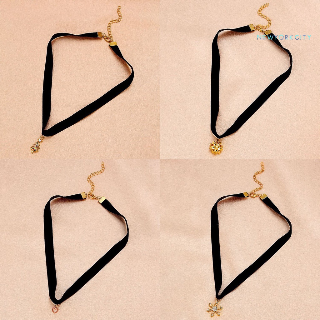 Vòng Cổ Choker Chất Liệu Nhung Mặt Hình Cây Đính Đá Phong Cách Giáng Sinh