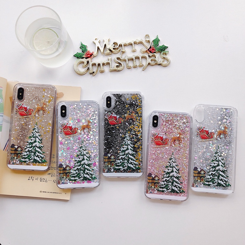 Ốp lưng kim tuyến nước họa tiết giáng sinh cho IPhone X XS Max XR 6 6S 7 8 Plus