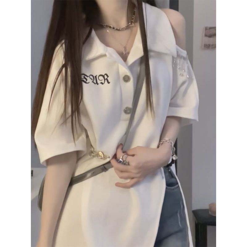 Áo Thun Ngắn Dáng Rộng Tay Lửng Hở Vai Phong Cách Hàn Quốc Cho Nữ