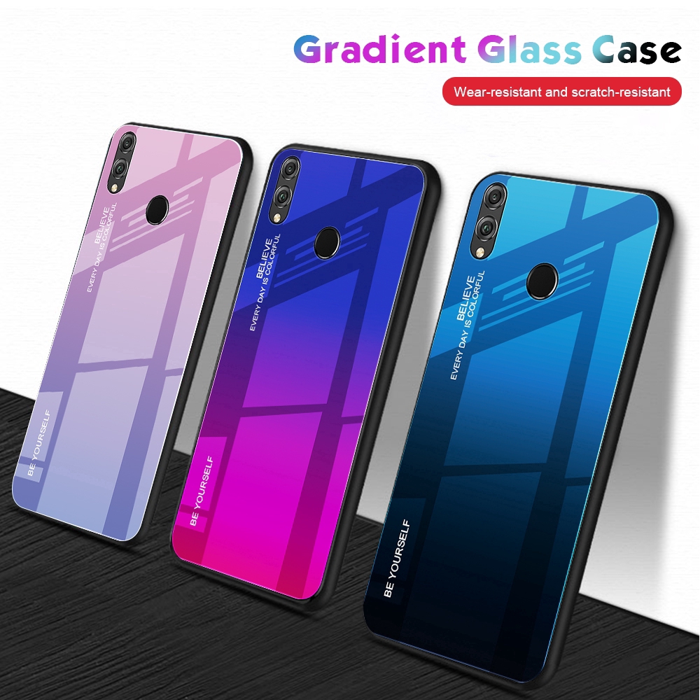 Ốp điện thoại mặt kính cường lực màu gradient cho Huawei Y9 Y6 Pro 2019 Honor 8X Y Max
