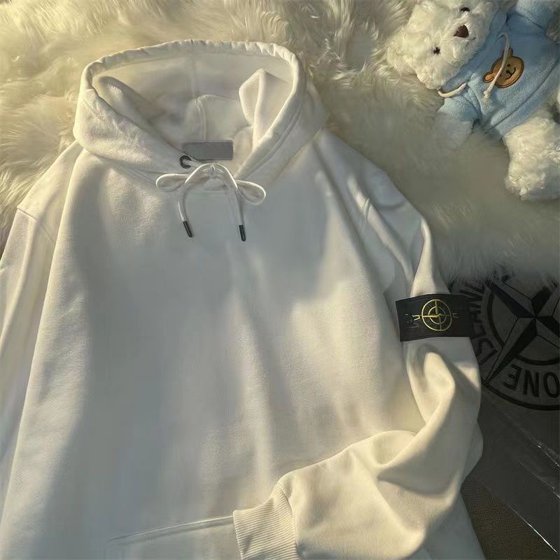 O Áo hoodie nam N form Rộng Màu Trơn Phối Nhung Cho nam Và Nữ Stone ISLAND