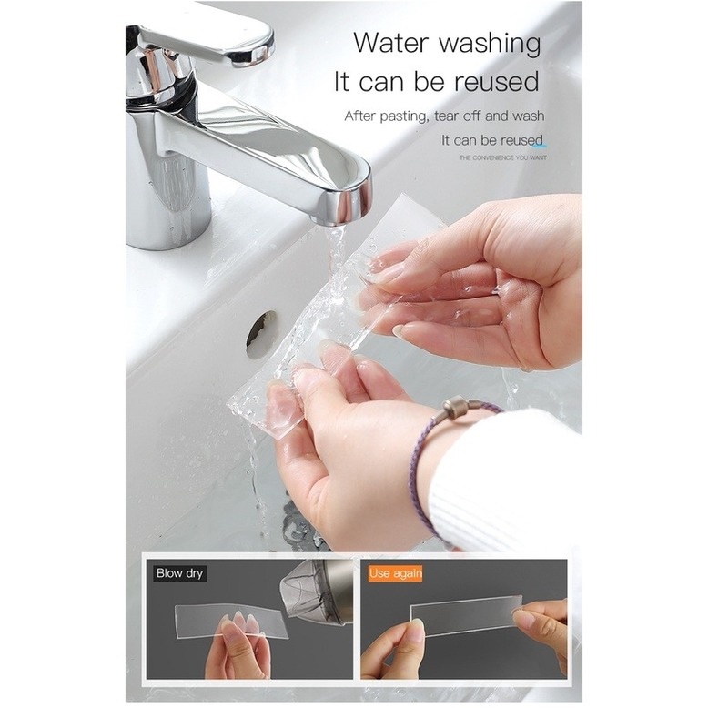 Băng keo hai mặt nano trong suốt dài 1m không thấm nước có thể tái sử dụng