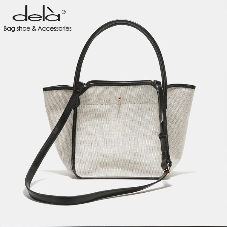 Dela Túi vải Phối Da Hai Màu Đeo Chéo Vai Đa Năng