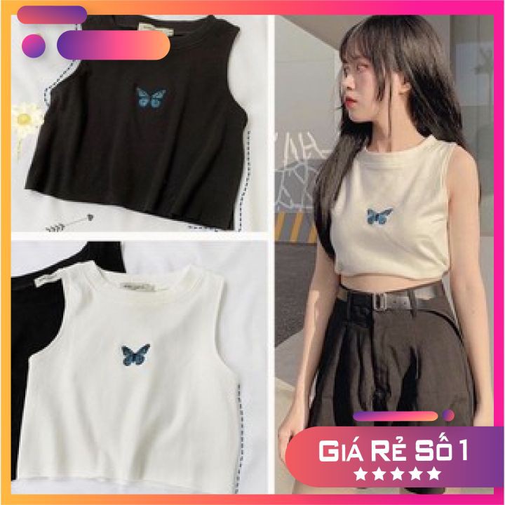 [Xả Kho] Áo Croptop 3 Lỗ Thêu B.ư.ơ.m Chất Cotton Mịn