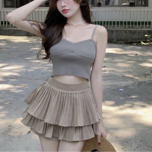 Chân váy ngắn 2 tầng Chân váy xòe ngắn FreeSize có lót trong thời trang cá tính chất thô lụa mềm mát