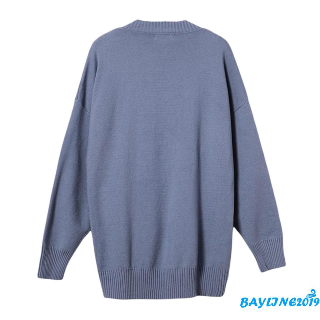 Áo sweater dệt kim tay dài cổ tròn dáng rộng in hình bướm thời trang thu đông size S/M/L