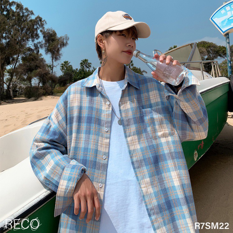 Áo sơ mi nam nữ Hàn Quốc cao cấp dáng rộng dài tay Shirt Loose R7SM22
