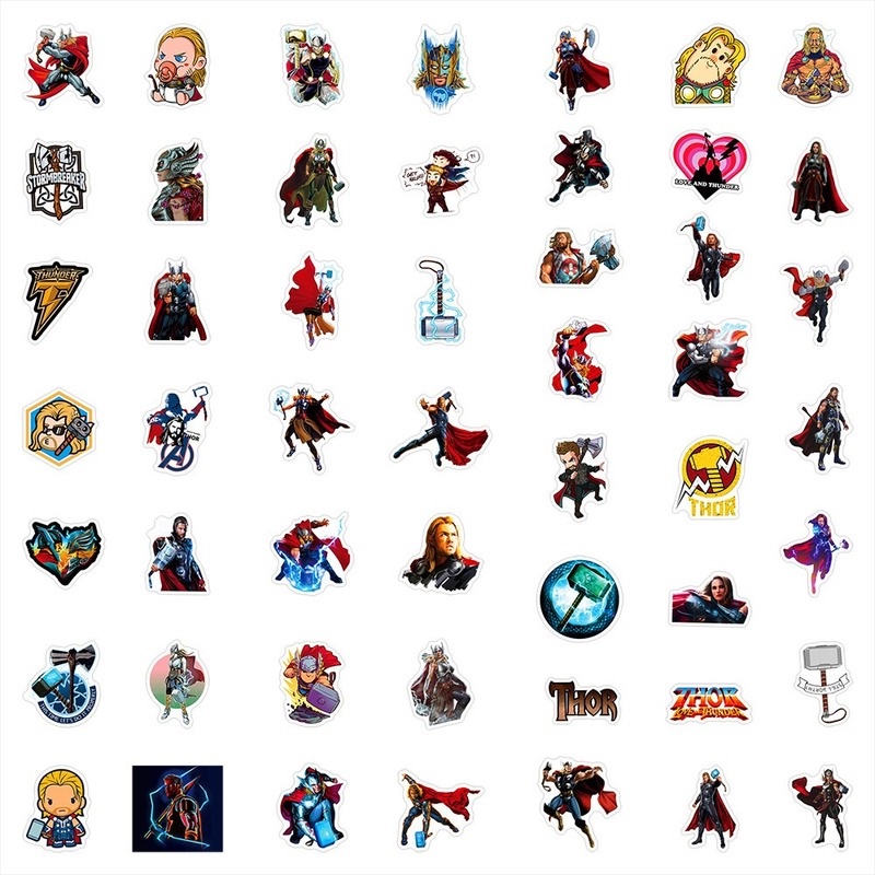 Z & M❀ Hình Dán Thor ❀ Bộ 50 Miếng Dán Hình Siêu Anh Hùng Marvel Chống Thấm Nước