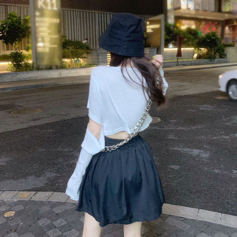 Women T-Shirt Round Collar Solid Color Long Sleeved Shirt Tops