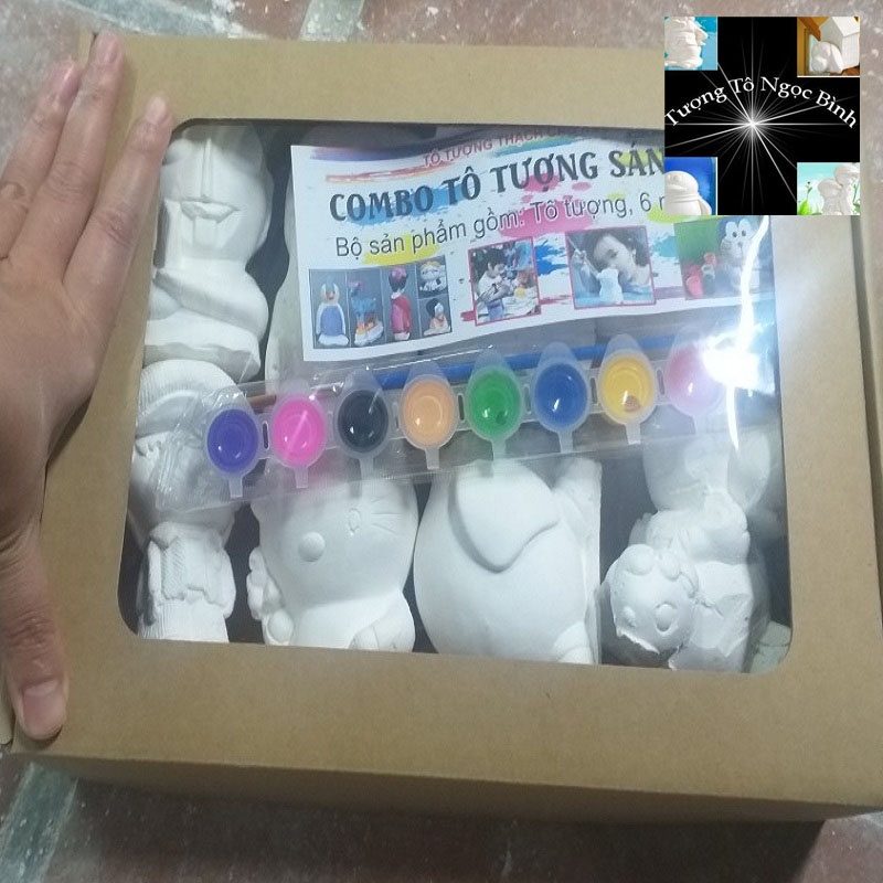 Tô tượng loại lớn◘ Combo 8 tô tượng to 10cm như video,8 màu 2 cọ bé thỏa sức tô màu◘ Tượng xưởng sản xuất trực tiếp