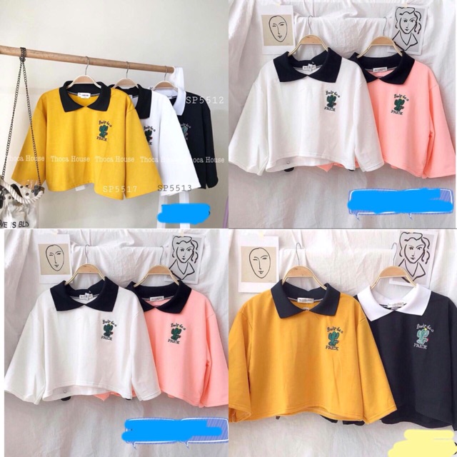 Áo croptop polo thêu xương rồng ( HÀNG Y HÌNH 100%) | BigBuy360 - bigbuy360.vn