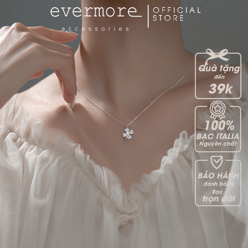 Dây chuyền bạc EVERMORE, vòng cổ cỏ 4 lá may mắn bạc ý 925, phong cách thanh lịch, minimalism - D035