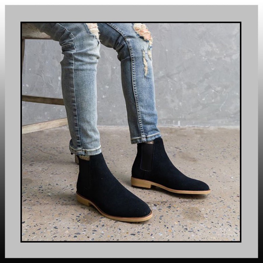 Giày Chelsea boots cao cổ thời trang nam chất liệu da lộn màu đen đế độn 3.5cm | BigBuy360 - bigbuy360.vn