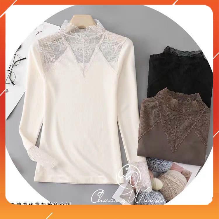 Áo giữ nhiệt cotton mix ren cao cấp cổ ren 3cm giữ nhiệt siêu ấm kết hợp được nhiều kiểu trang phục