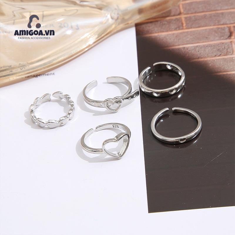 Bộ Nhẫn Hình Trái Tim/Bướm/Mặt Cười/Trái Tim/Mặt Cười Màu Vàng/Bạc Đơn Giản