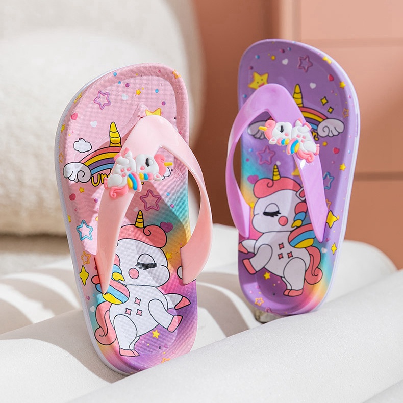 Dép Xỏ Ngón Hình Kỳ Lân Hoạt Hình Size 24-35 Cho Bé Gái
