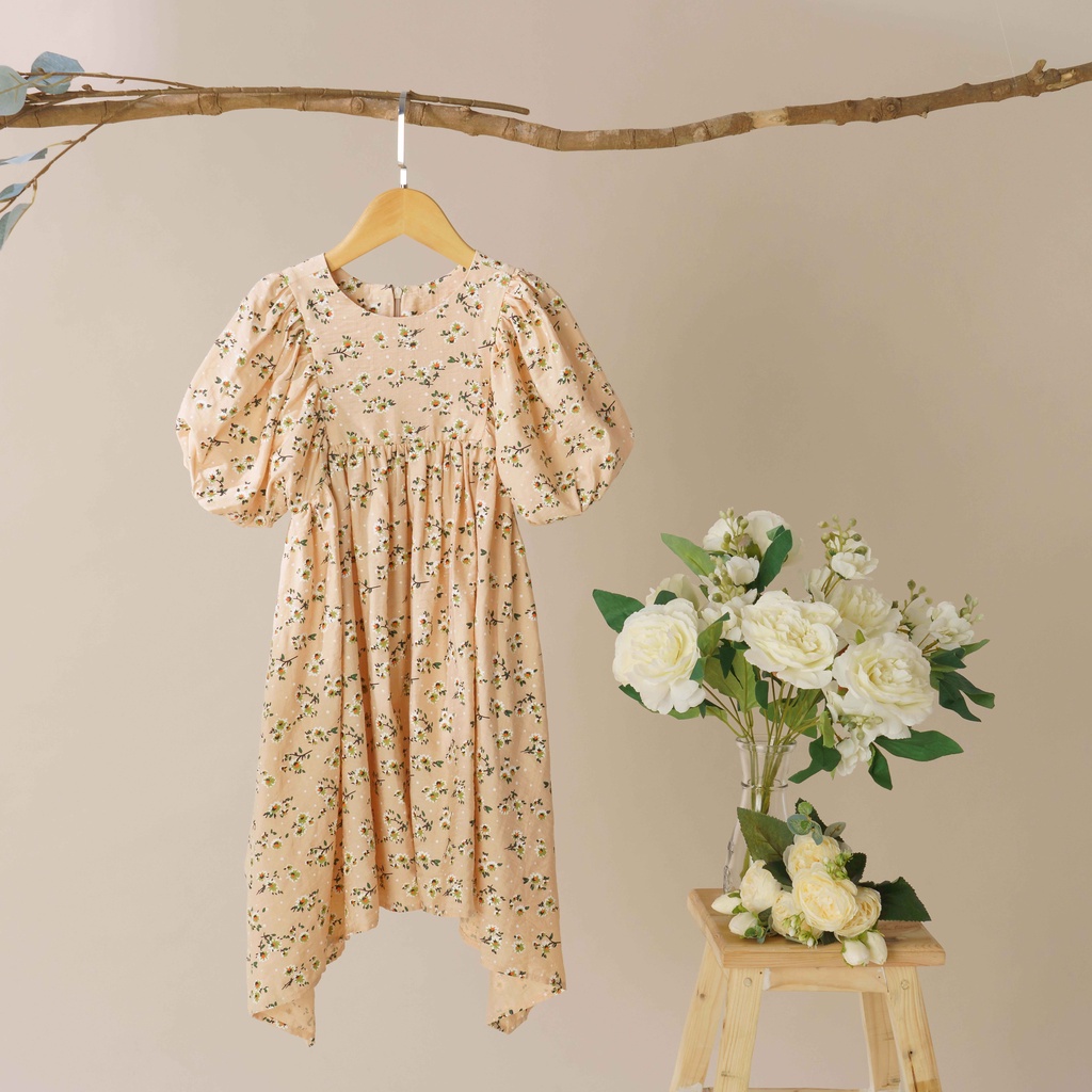 Váy Bé Gái Thiết Kế Janet Họa Tiết Hoa Tay Phồng Cổ Điển BEBAE KIDSWEAR