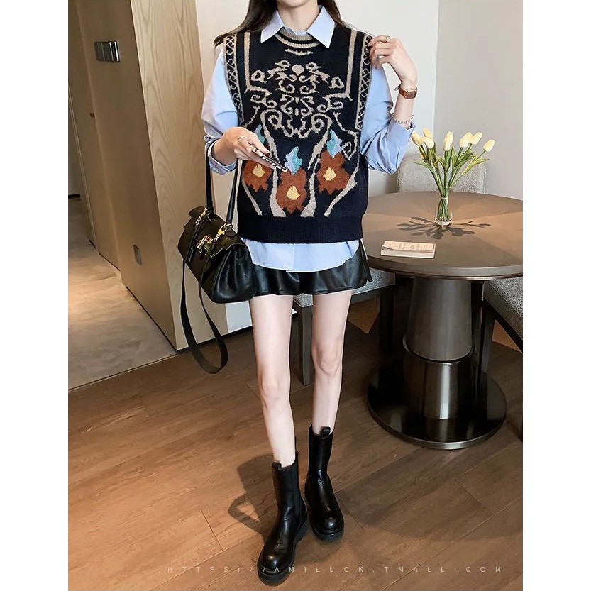 Áo gile len nữ ulzzang họa tiết cao câp [QUẢNG CHÂU-VIDEO] Áo len nữ form rộng lông mịn dáng gile kiểu Hàn - nhập taobao | BigBuy360 - bigbuy360.vn