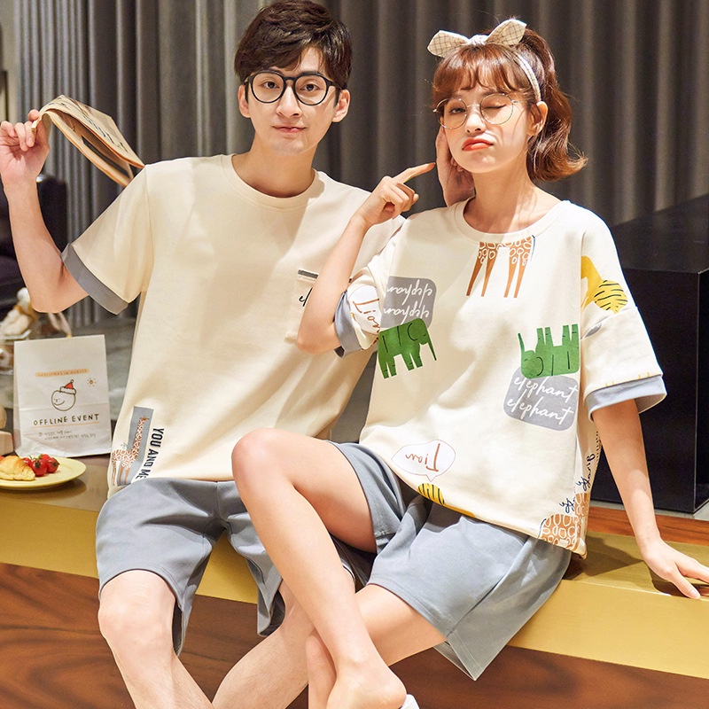 Bộ đồ ngủ ngắn tay của phụ nữ mùa hè cotton quần short nam cặp đôi mùa xuân và mùa hè