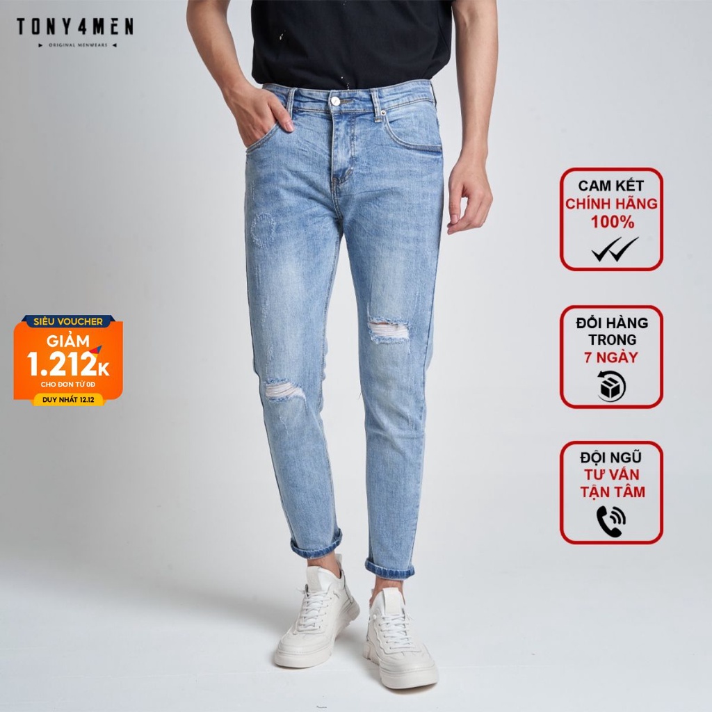 Quần Jeans Nam TONY4MEN Form Slimfit Rách Xước QJ1018