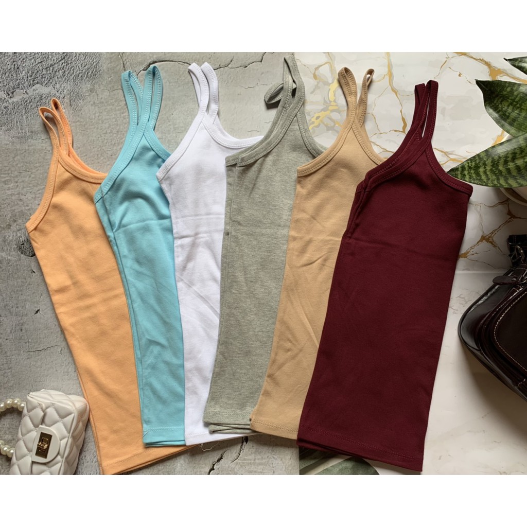 Áo hai dây dáng ôm không đệm vải cotton co giãn tốt 2 dây nữ thoáng mát