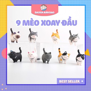 🐈😽☀️Mô hình mèo mini tượng mèo để bàn ko bị lem màu, set 9 mèo bi, mèo đội, mèo để bàn làm việc, trang trí ô tô đáng yêu