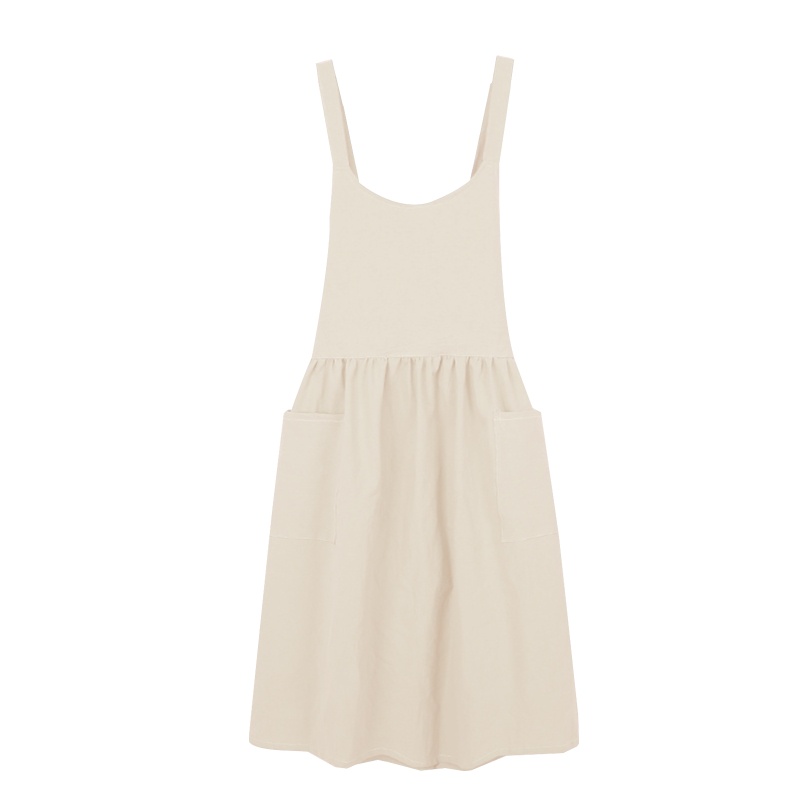 Tạp Dề Bằng Cotton Lanh Màu Trơn Có Túi Và Dây Thắt Lưng Tùy Chỉnh Cho Nữ