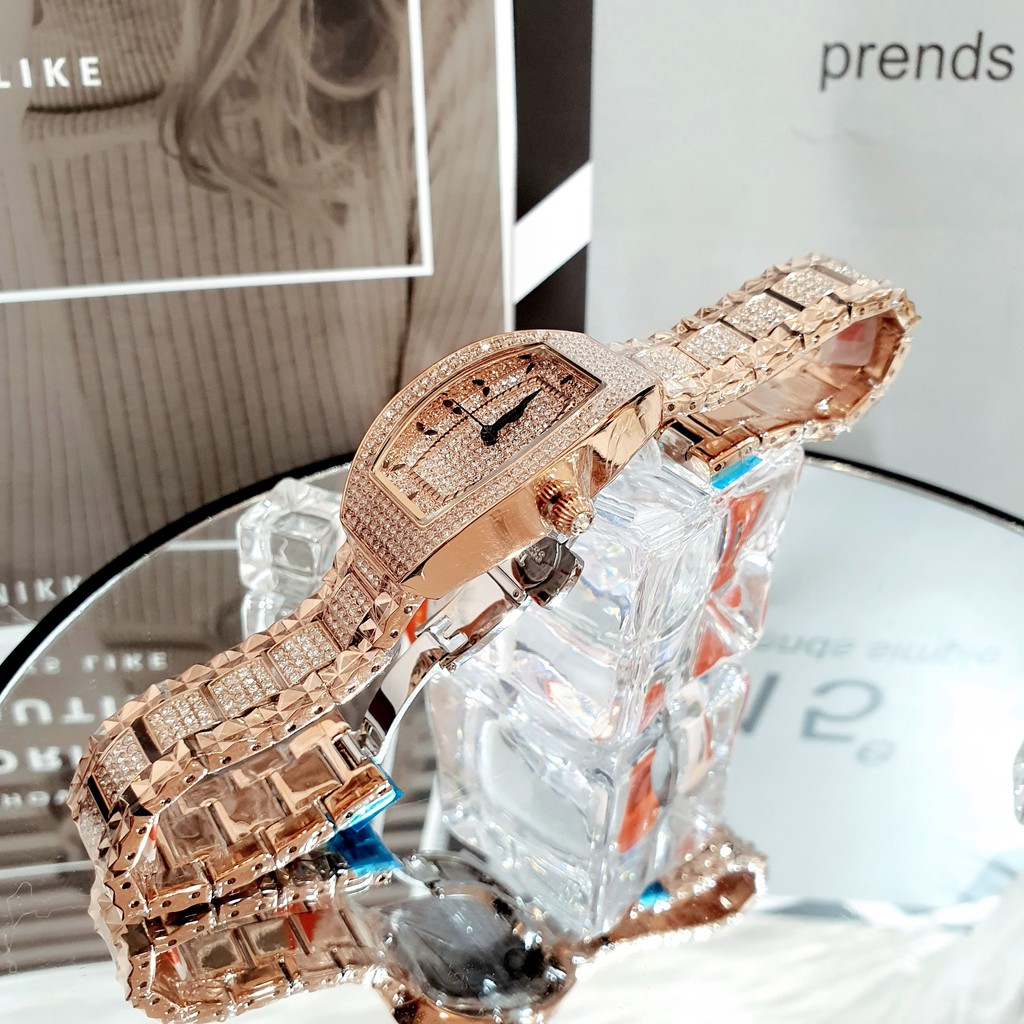 Đồng Hồ Nữ Davena Mặt Bầu Full Đá Rose Gold 34mm Authentic