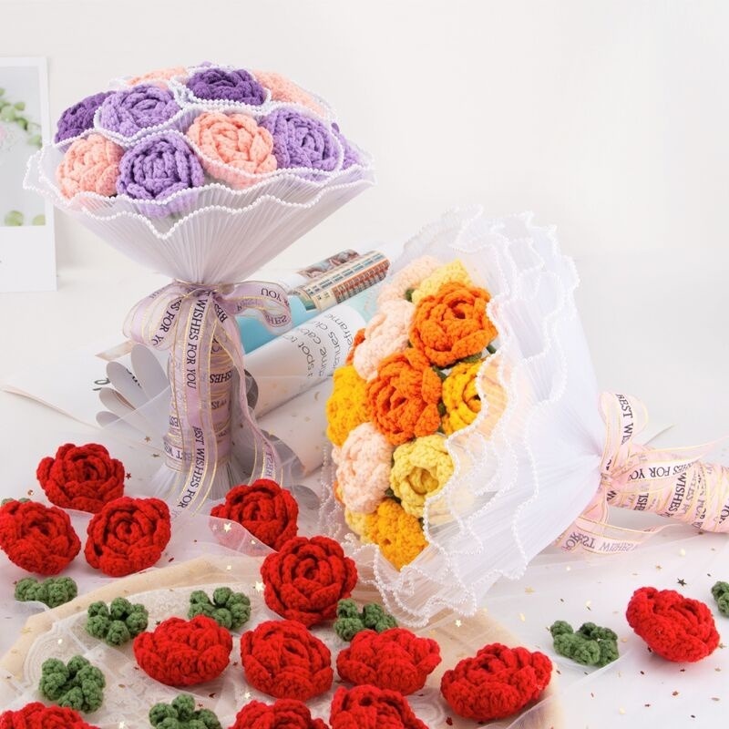 Bó Hoa Hồng Đan Len Sáng Tạo Làm Quà Tặng Sinh Nhật / Valentine