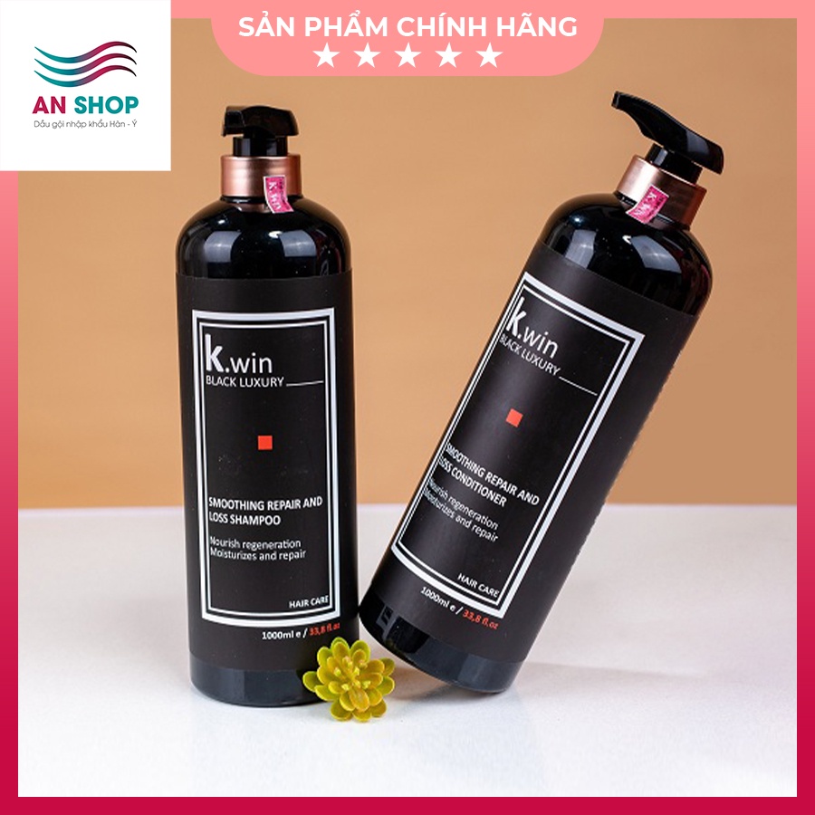 Dầu gội cặp phục hồi tóc hư tổn khô xơ Kwin lux smoothing repair and loss 1000ml combo dưỡng tóc chống gãy rụng dầu gàu