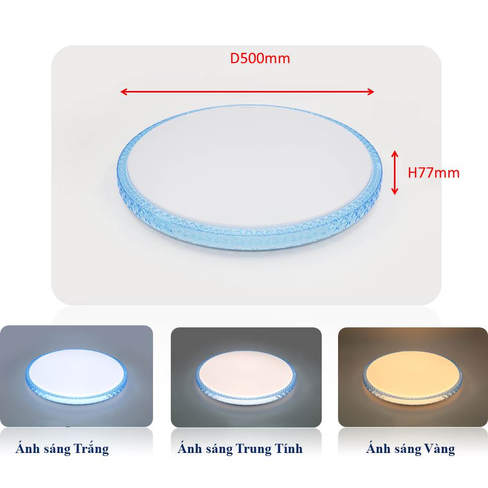Đèn led ốp trần Kosoom 36/72W Pha Lê 3 chế độ 36W - Viền xanh/trắng - Bảo hành 3 năm đổi mới